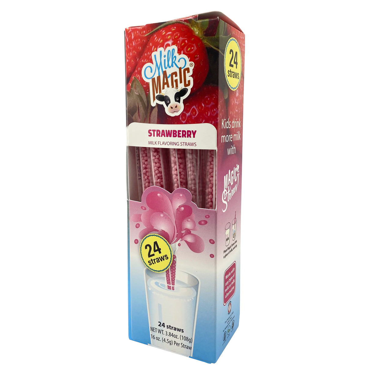 Milky Sip – Caja con 24 popotes sabor Fresa